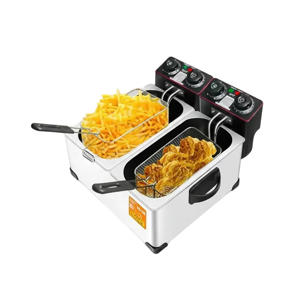 Friteuză Electrică Dublă RAF R5223 2000 W, 6 L capacitate (3L+3L), Oțel Inoxidabil, Control Temperatură, 220V