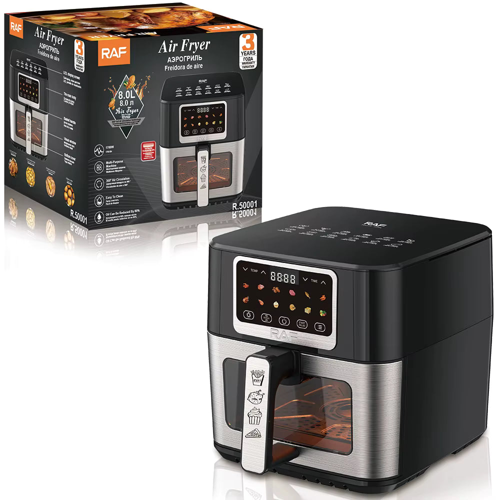 Friteuză Air Fryer Digitală RAF R.50001, 8L, 1700W, Fereastră Vizualizare, Fără Ulei