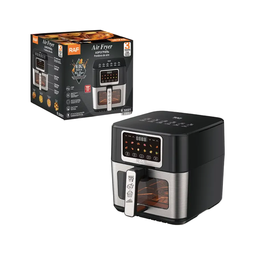 Friteuză Air Fryer Digitală RAF R.50001, 8L, 1700W, Fereastră Vizualizare, Fără Ulei