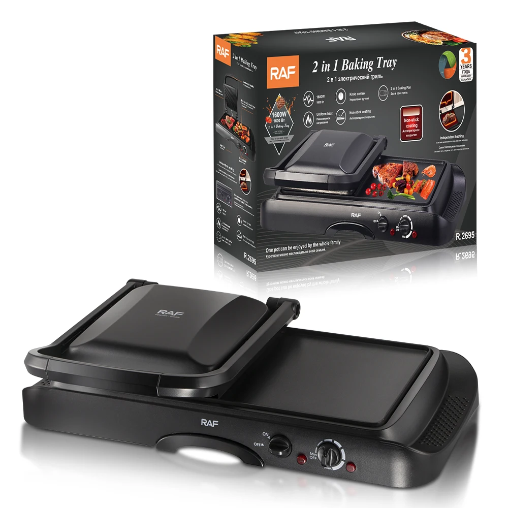 Grill Electric 2 in 1 RAF 2695 cu Placa Mobila cu Deschidere, 1600W