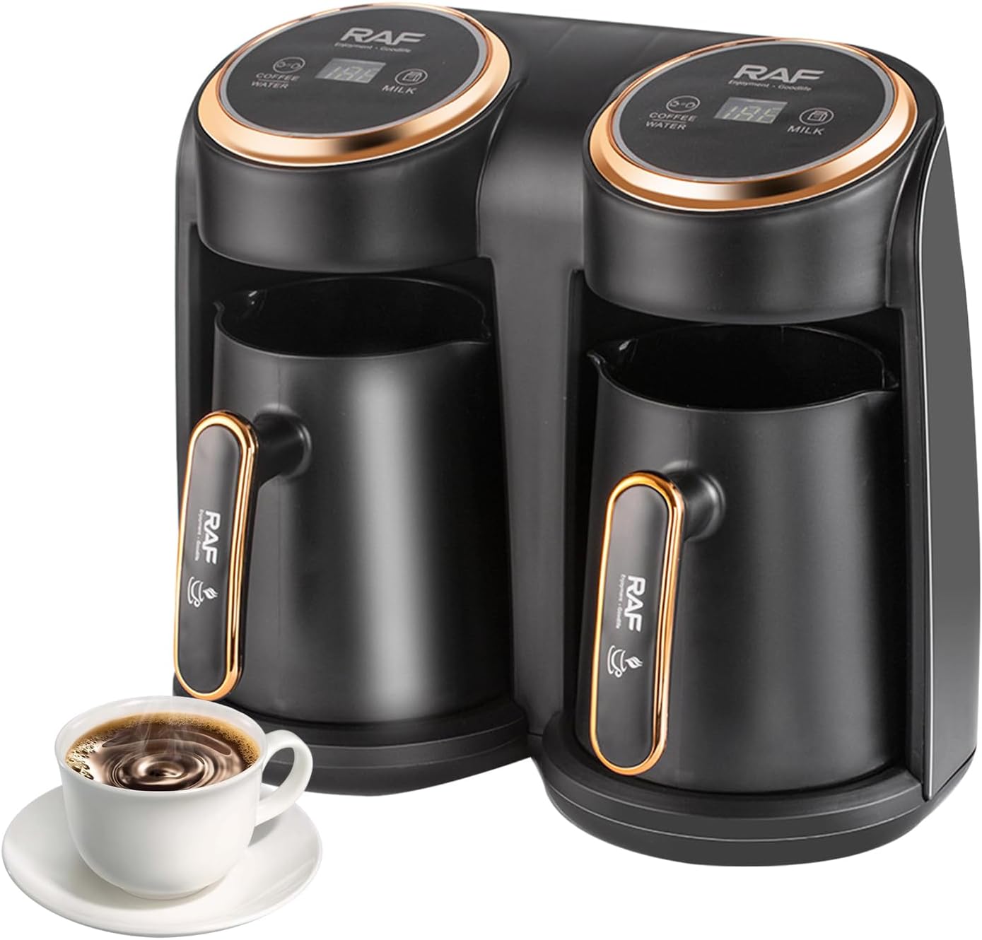 Cafetieră Electrică Turcească RAF R145, 0.3L + 0.3L, 600W, Sistem Dublu, Auriu/Negru