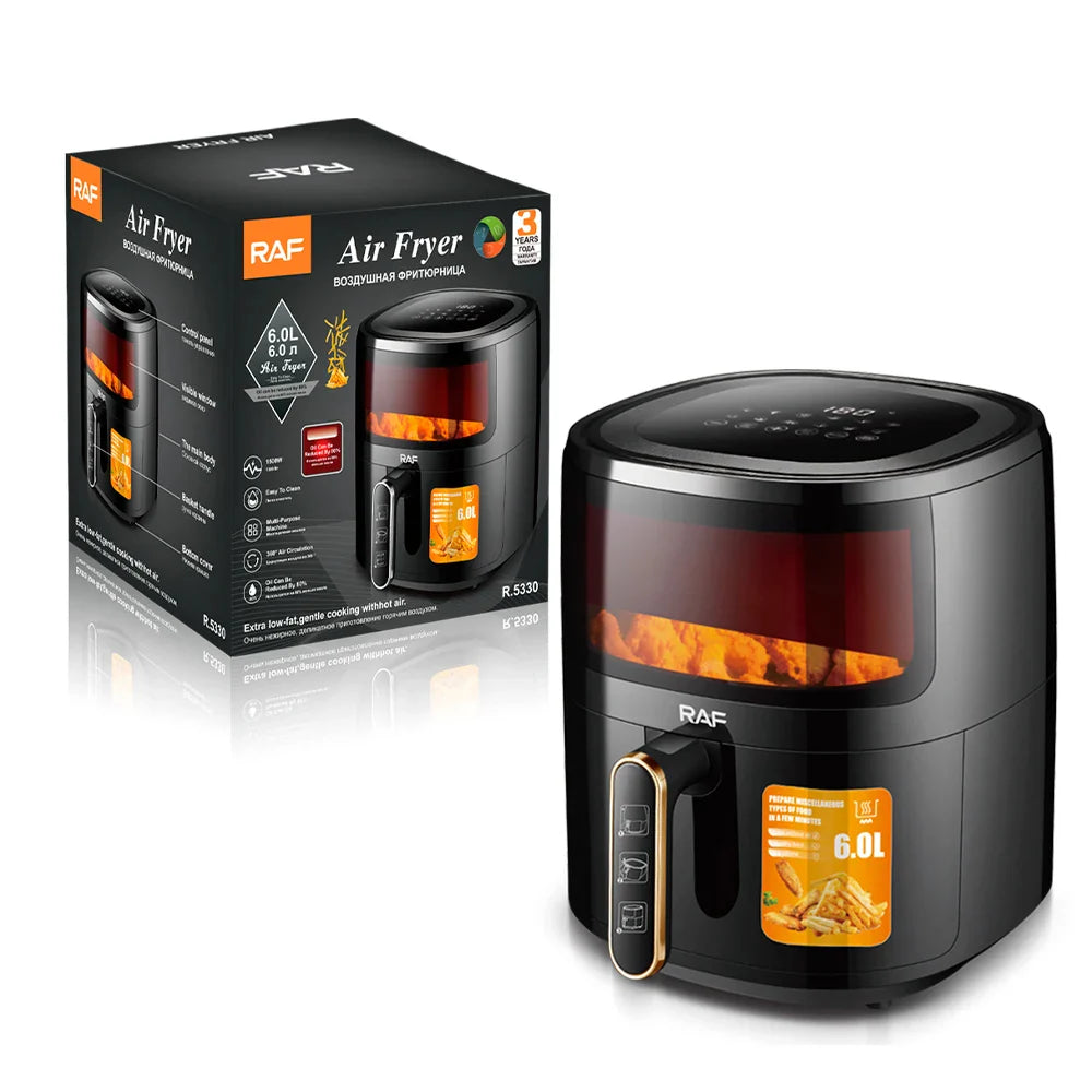 Friteuza cu Aer Cald - Air Fryer R.5330 - 6L, Control Tactil, cu functie AirCrisp, 1500W, Negru