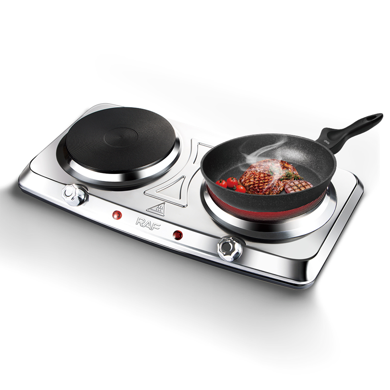 Plită Electrică Dublă RAF R.8205, 2000W, Inox, Control Mecanic, Portabilă