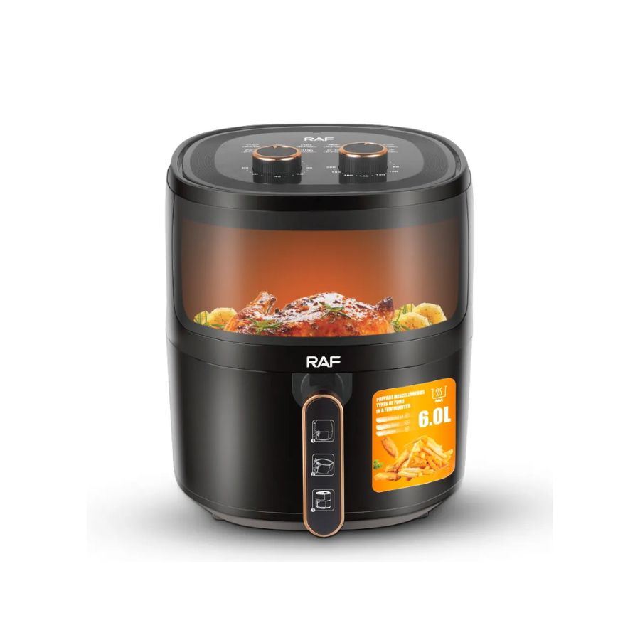 Air Fryer RAF 5324B - Friteuza cu Aer Cald, Fara Ulei, Capacitate 6L, 1500W, Negru