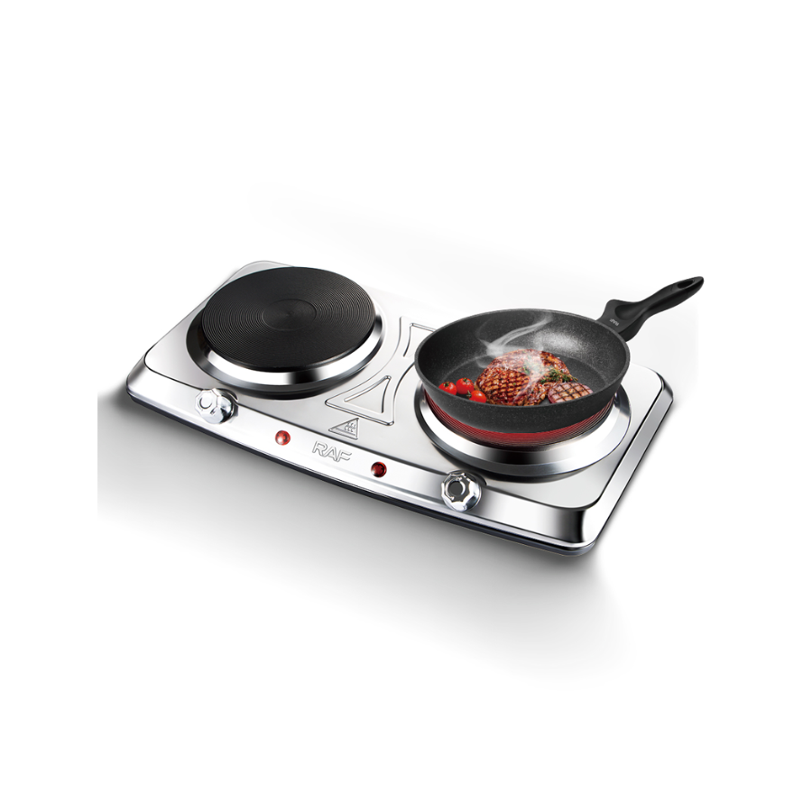 Plită Electrică Dublă RAF R.8205, 2000W, Inox, Control Mecanic, Portabilă