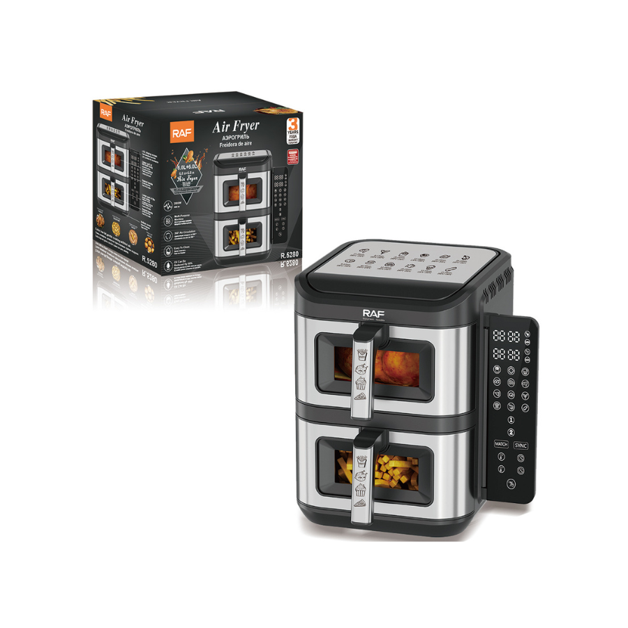 Friteuză cu Aer Cald, Digitală RAF R.5280, 12L (6L+6L), 2800W, Dublu Coș, Display Tactil