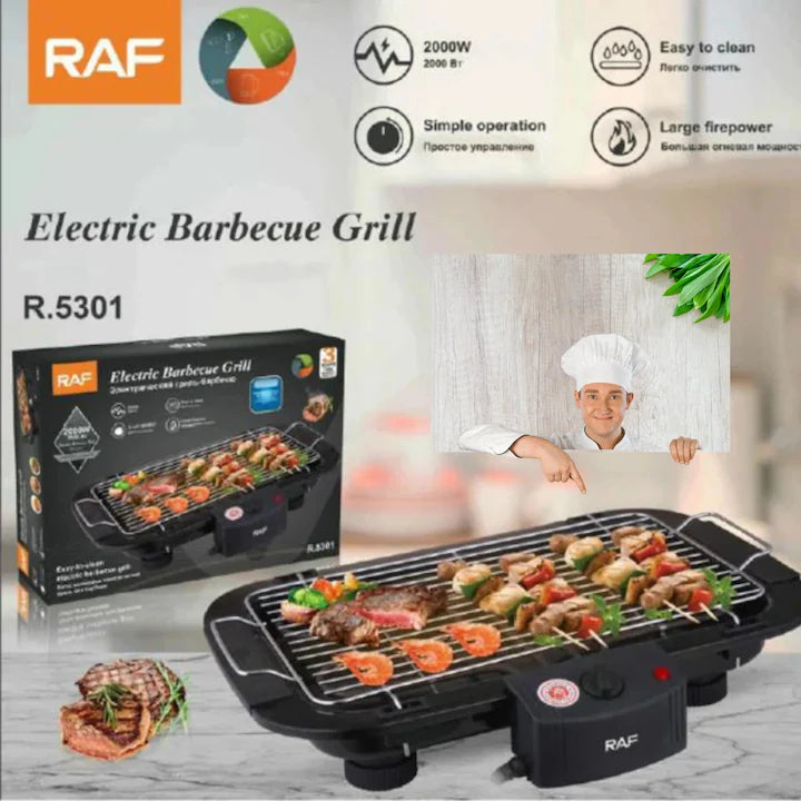 Gratar Electric RAF 5301, Fara Fum, Putere 2000W, 5 Trepte de Temperatura, Otel Inoxidabil, Gatit Sanatos si Rapid